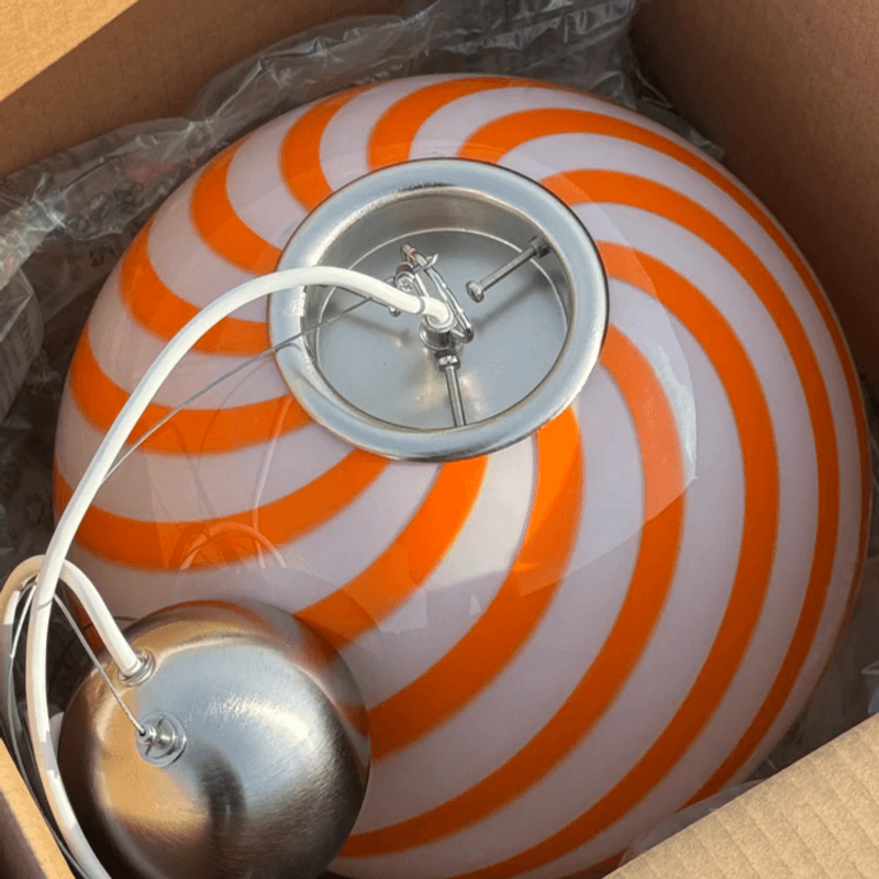 Murano Candy pendel orange/hvit swirl* Bestillingsvare