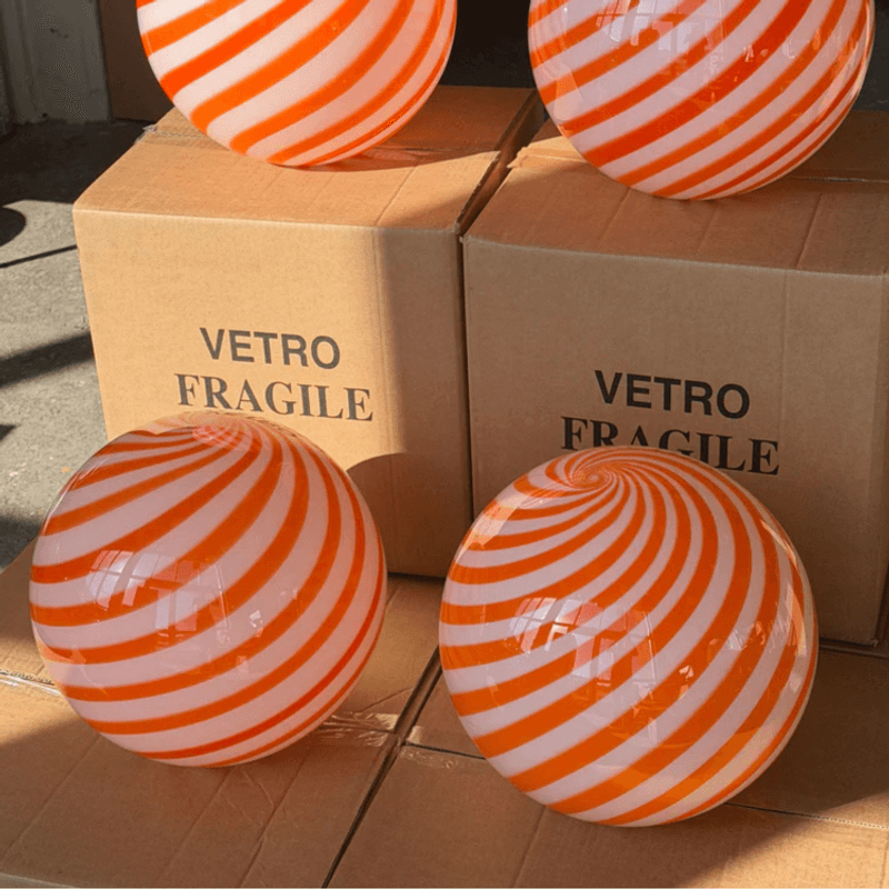 Murano Candy pendel orange/hvit swirl* Bestillingsvare