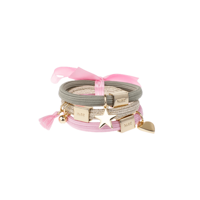 Hovedbilde HAIR TIES 3 PK CHARM - Pink & green w/ gold